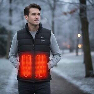 Plidinna Mens Heated Vest Black Quilted Puffer Lightweight Electric Warmth New